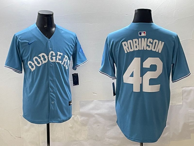 Men Los Angeles Dodgers 42 Robinson Light Blue Joint Name 2025 Nike MLB Jersey style 13